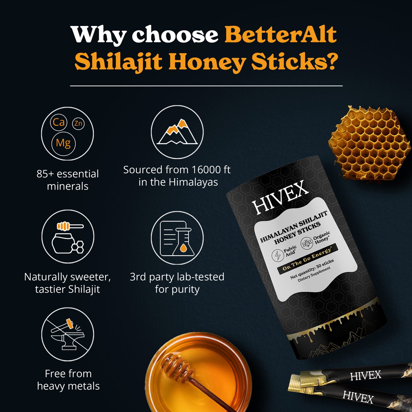 GOLD+ Shilajit Honey Sticks | Himalayan Resin with Honey & Saffron