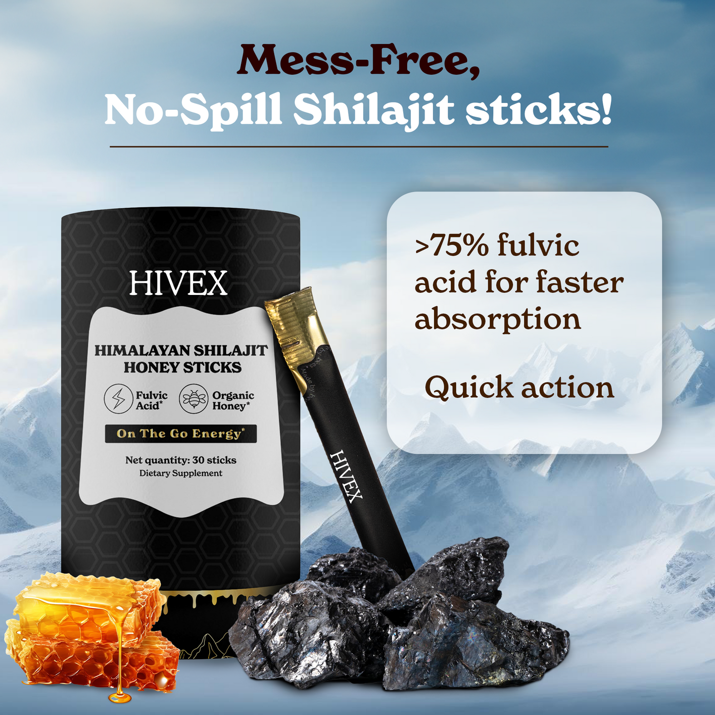 GOLD+ Shilajit Honey Sticks | Himalayan Resin with Honey & Saffron