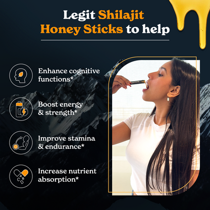 GOLD+ Shilajit Honey Sticks | Himalayan Resin with Honey & Saffron